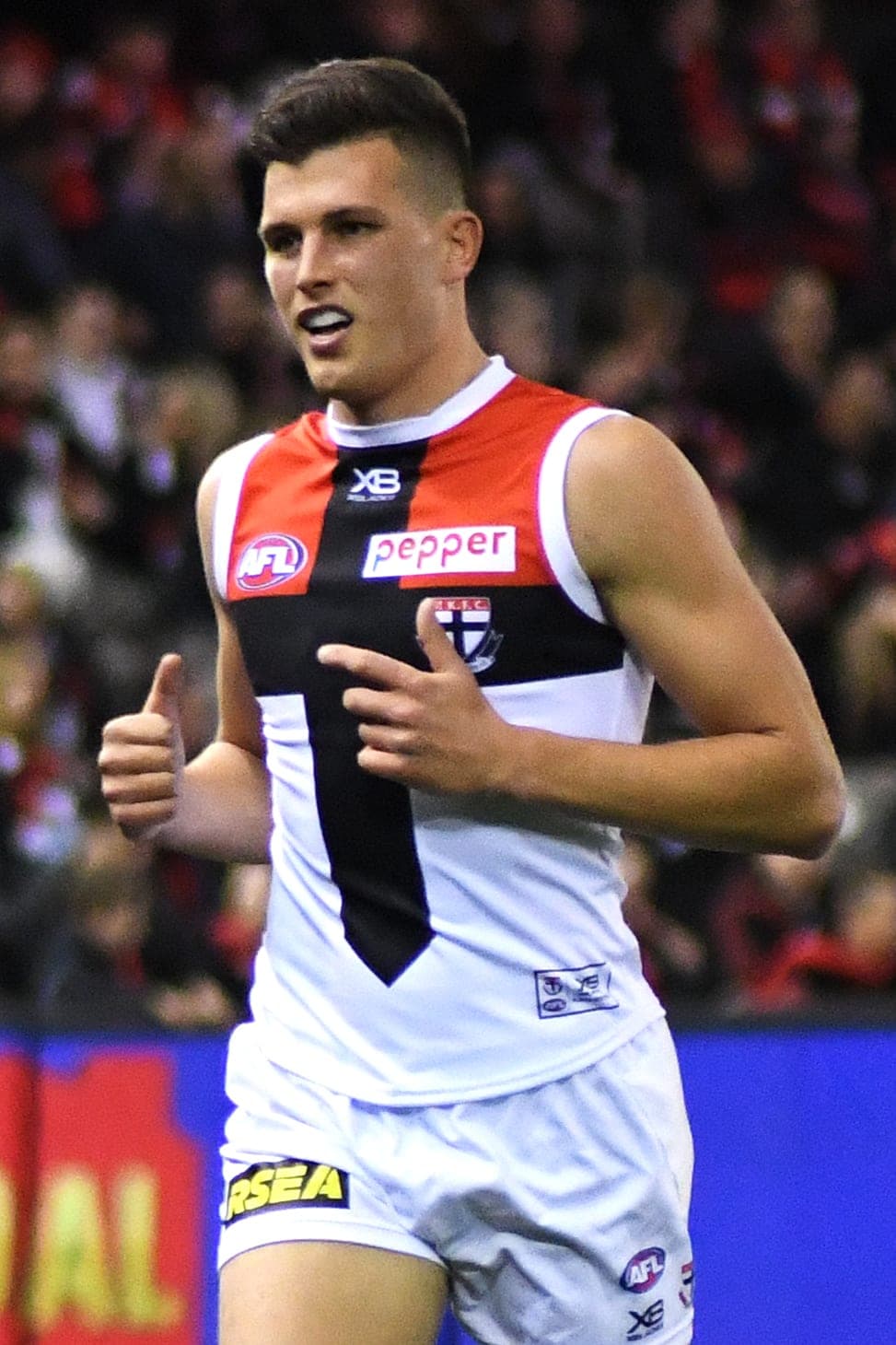 Rowan Marshall playing for St Kilda during a 2018 AFL match against Essendon at Etihad Stadium (file photo).