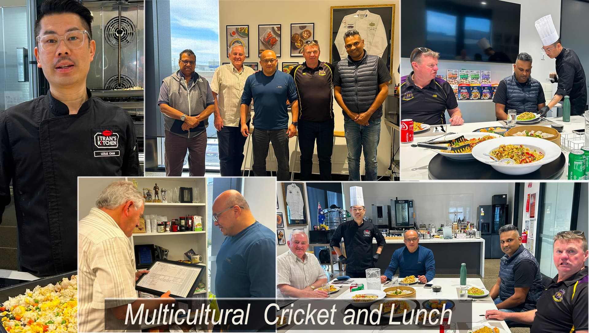 Cricket administrators and community leaders gather for a working lunch at Mrs Tran's Kitchen in Mentone to discuss multicultural cricket pathways in Victoria. (Caption to be confirmed against the supplied image; credit to be added.)